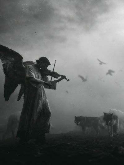 Angel Violinist Surreal Print. poster