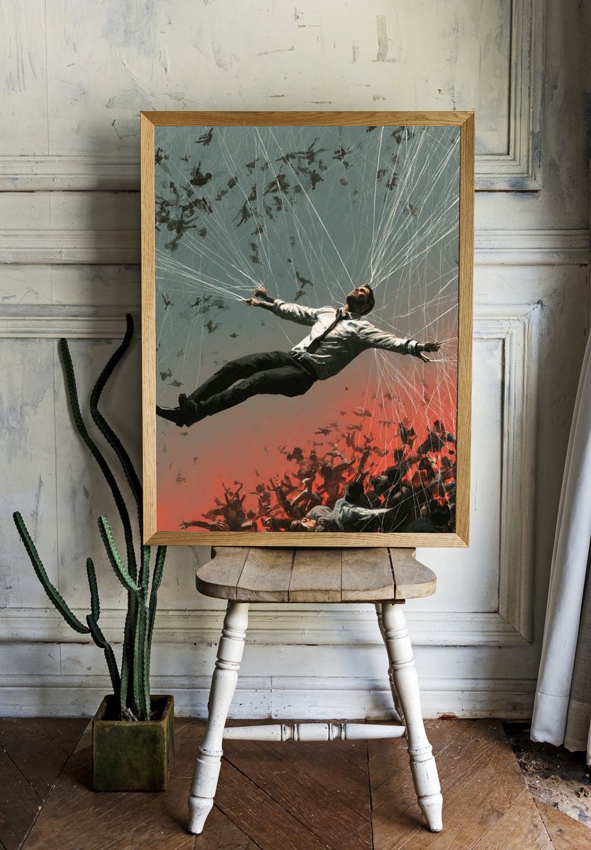 Suspended Man Surrealism Poster. — room view 1