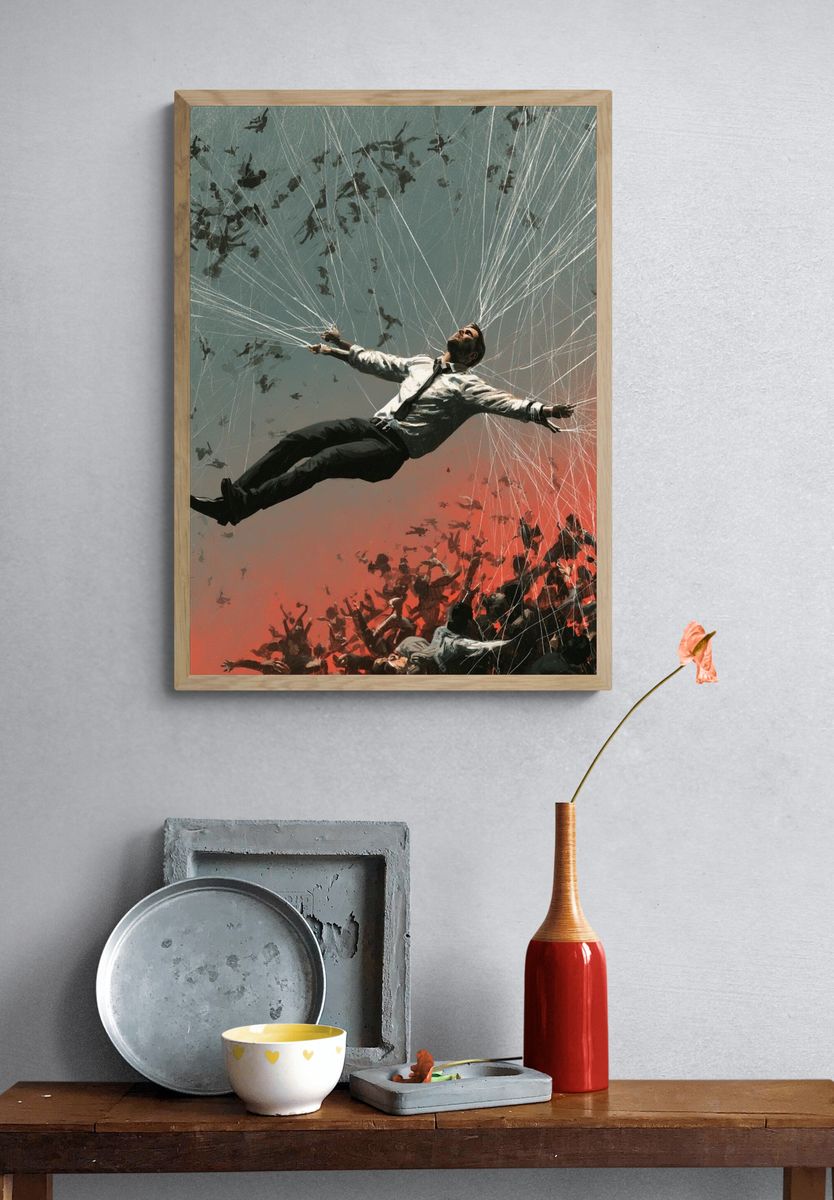 Suspended Man Surrealism Poster. — room view 3