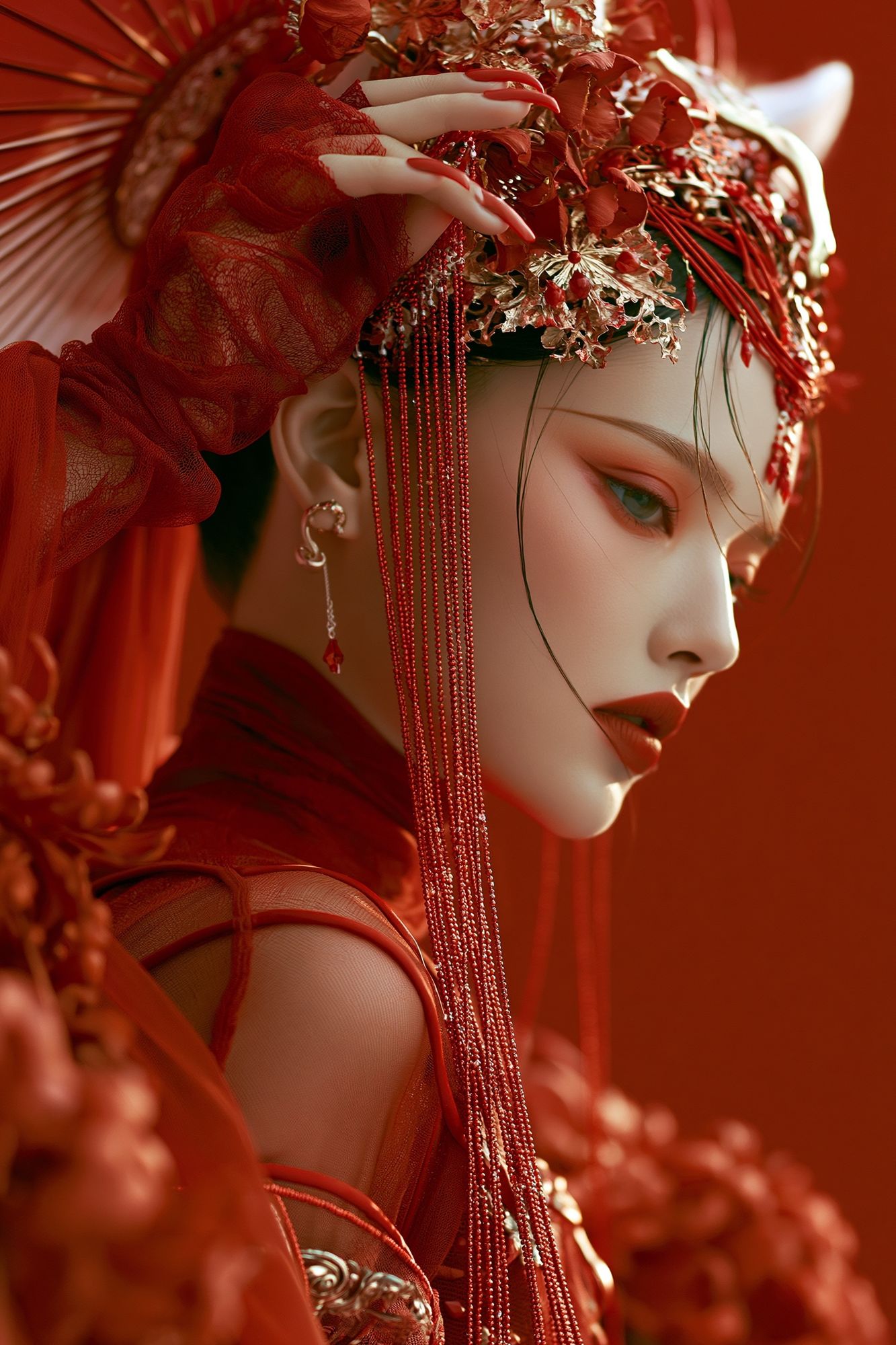 Crimson Couture Portrait Print. poster — fashion art