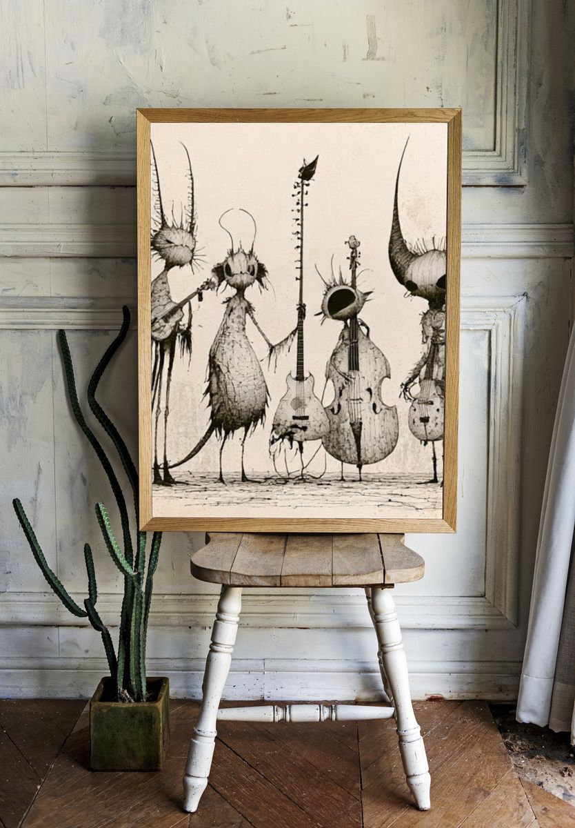 Surreal String Quartet Illustration Poster. — room view 1