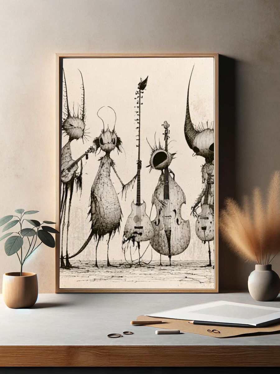 Surreal String Quartet Illustration Poster. — room view 2