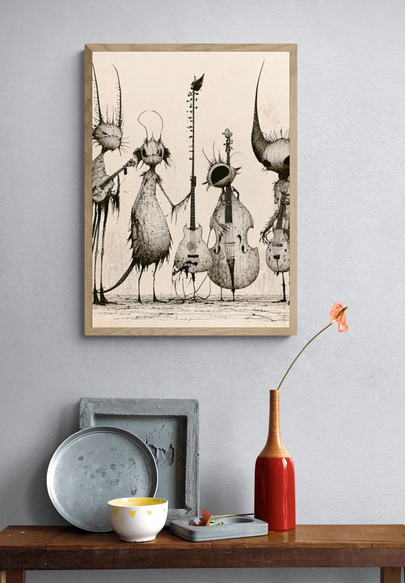 Surreal String Quartet Illustration Poster. — room view 3