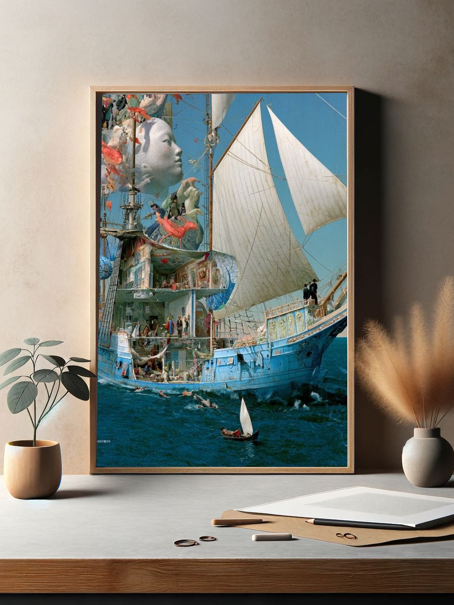 Surreal Sailboat Voyage Print. — room view 2