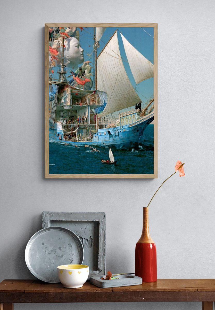 Surreal Sailboat Voyage Print. — room view 3