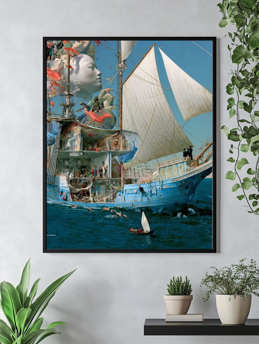 Surreal Sailboat Voyage Print. — room view 4