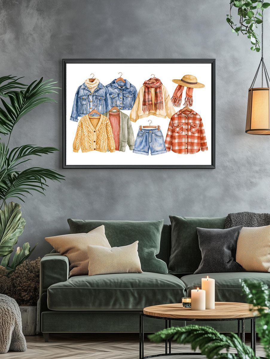 Cozy Fall Wardrobe Watercolor Print. — room view 4