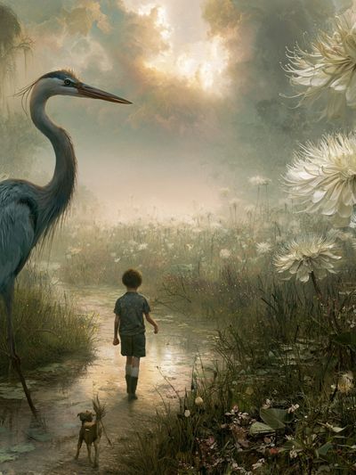 Dreamlike Heron Garden Print. poster print