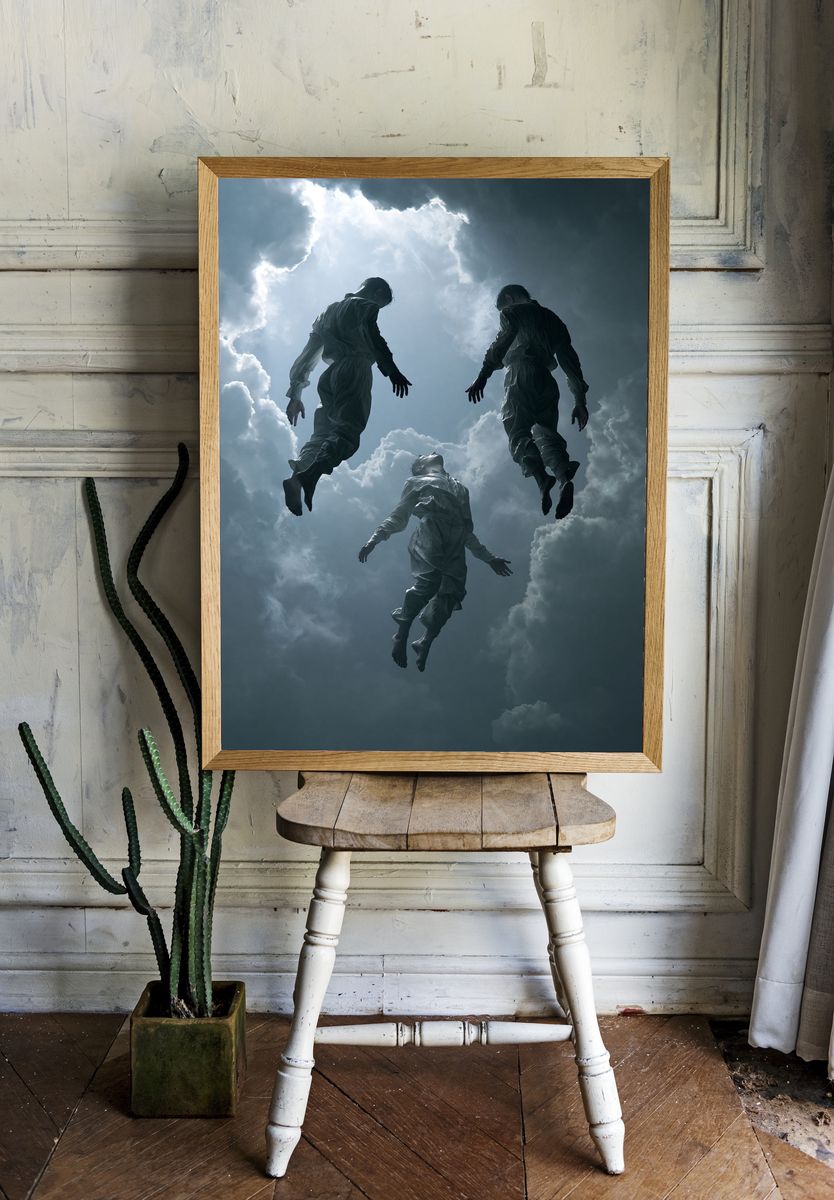 Floating Figures Surrealism Print. — room view 1