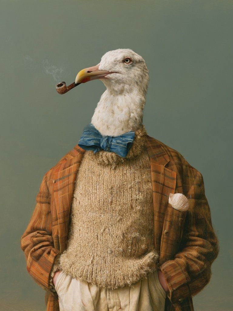 Seagull Gentleman Surrealism Print. poster — fine-art art