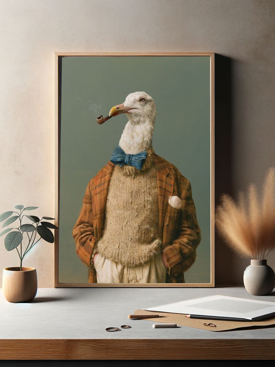 Seagull Gentleman Surrealism Print. — room view 2