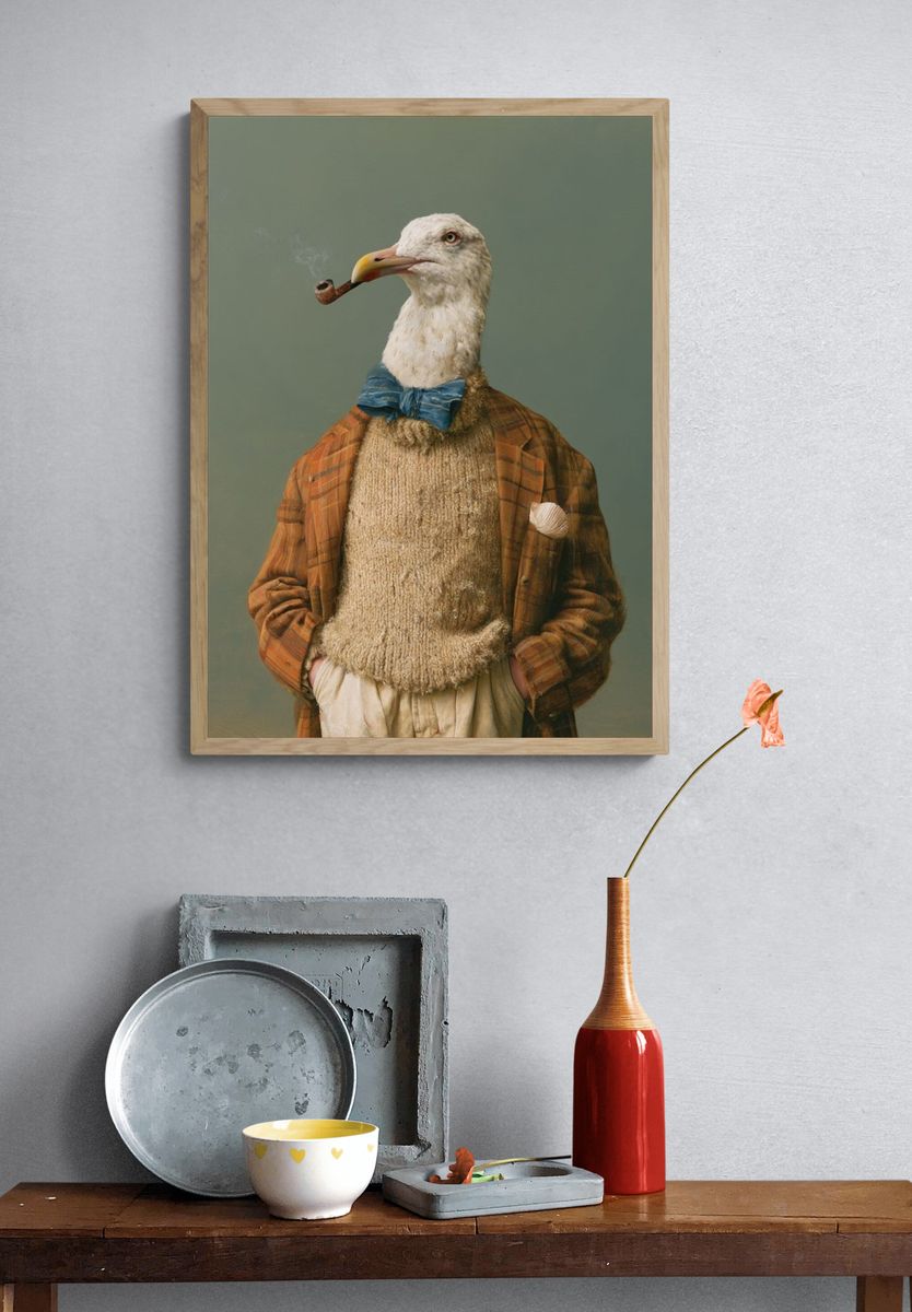 Seagull Gentleman Surrealism Print. — room view 3