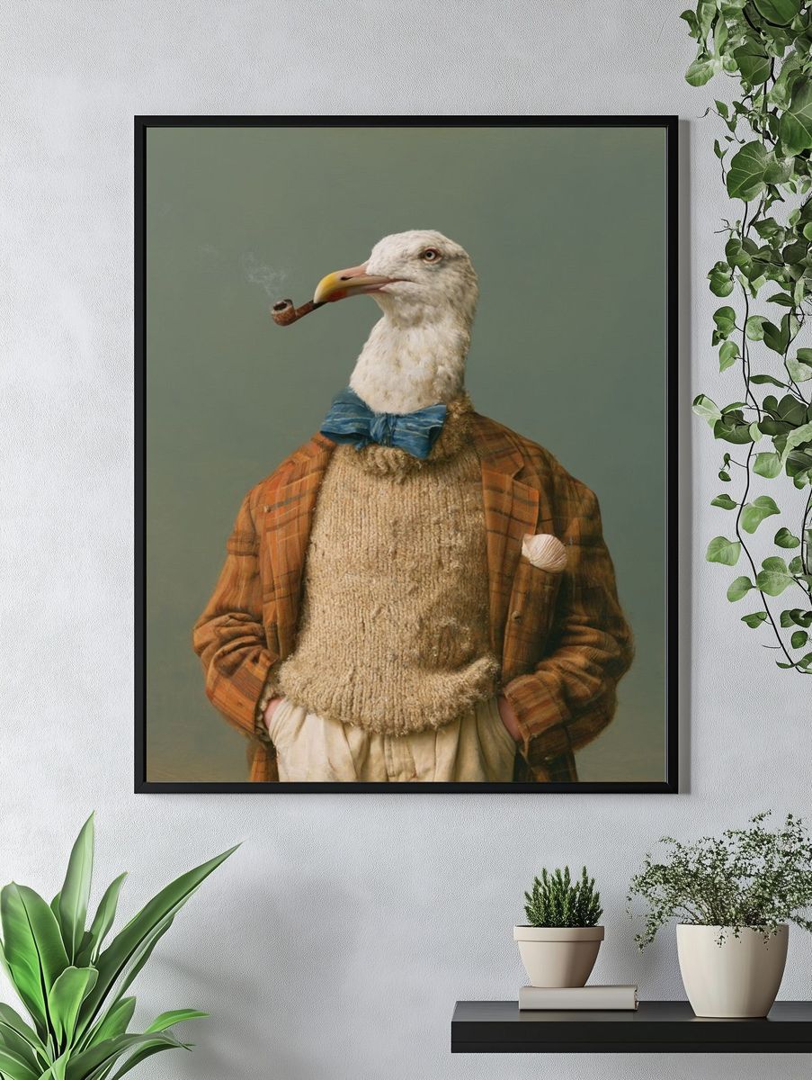 Seagull Gentleman Surrealism Print. — room view 4