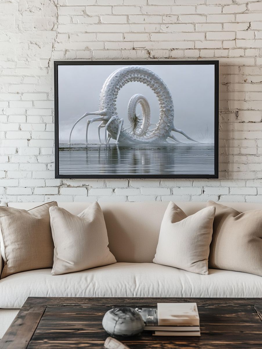 Surreal White Serpent Print. — room view 1