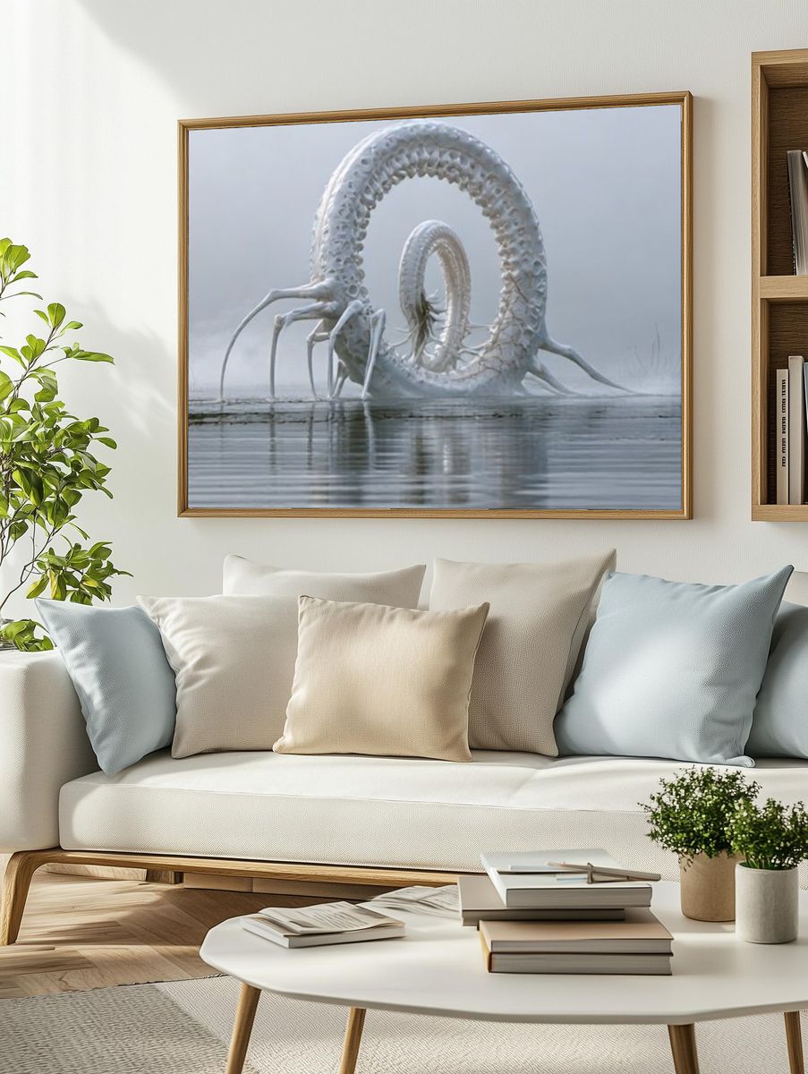 Surreal White Serpent Print. — room view 2