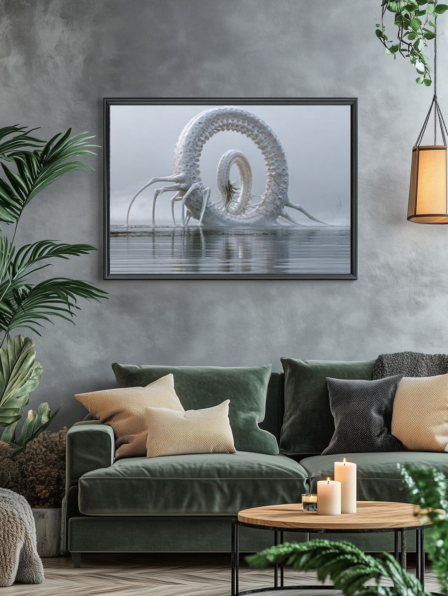 Surreal White Serpent Print. — room view 4