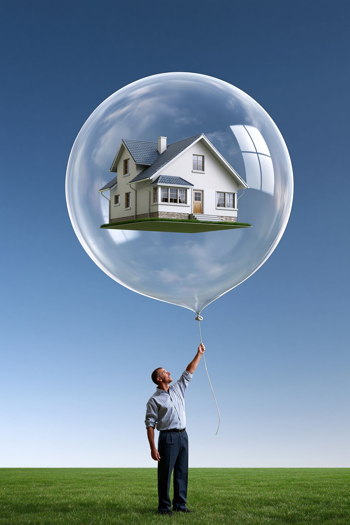 House in Balloon Surrealism Print. poster — fine-art art