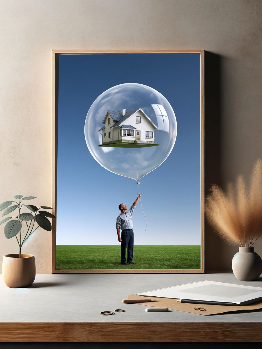 House in Balloon Surrealism Print. — room view 2