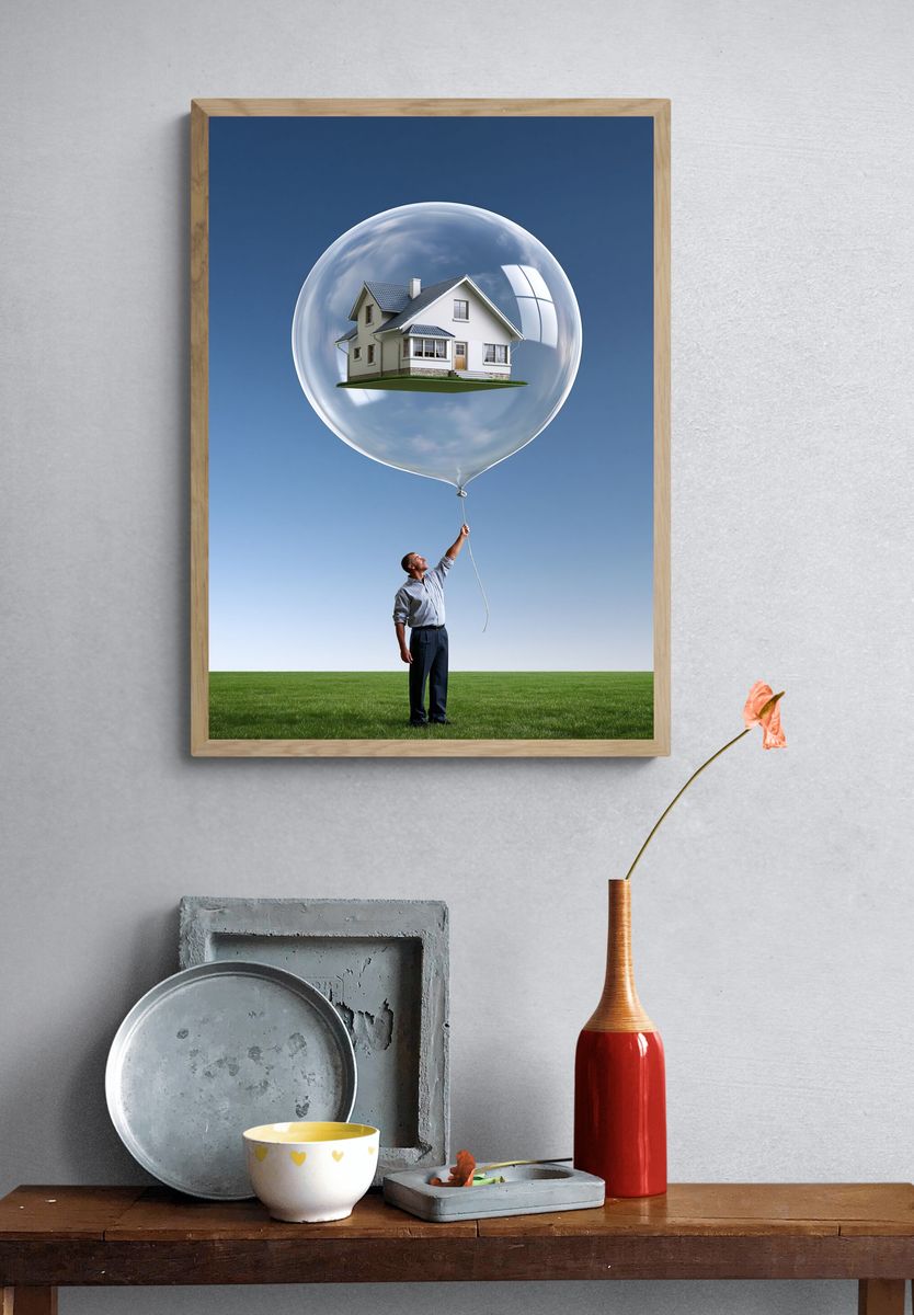 House in Balloon Surrealism Print. — room view 3
