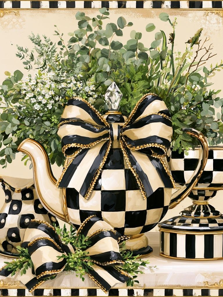 Checkerboard Teapot Still Life Poster. poster detail