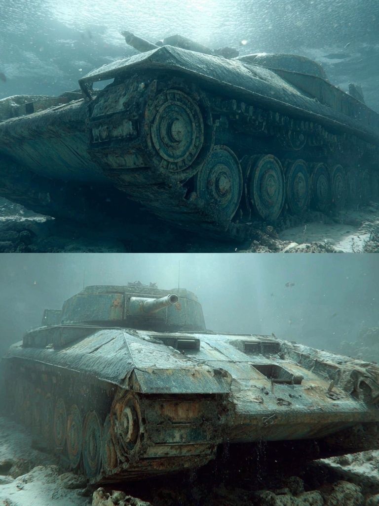 Sunken Tank Underwater Print. poster — fine-art art