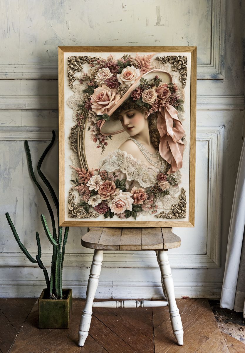 Victorian Floral Portrait Print. room preview