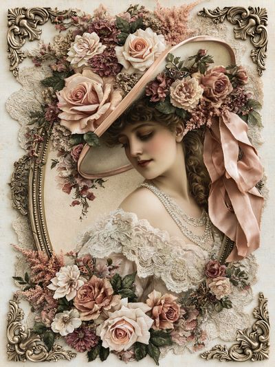 Victorian Floral Portrait Print.