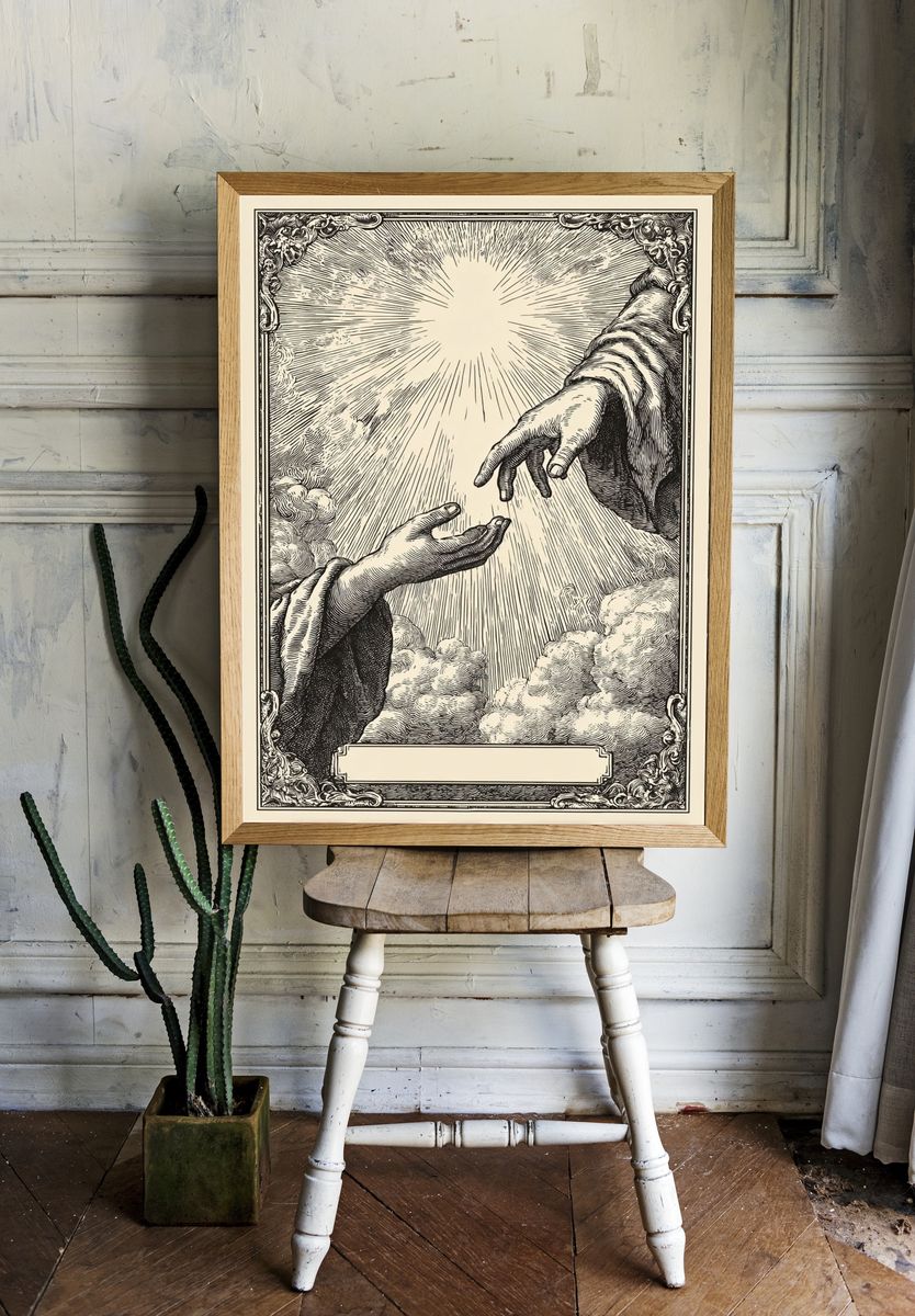 Divine Hands Vintage Print. room preview