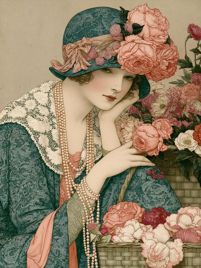 Floral Lady Art Nouveau Poster. poster