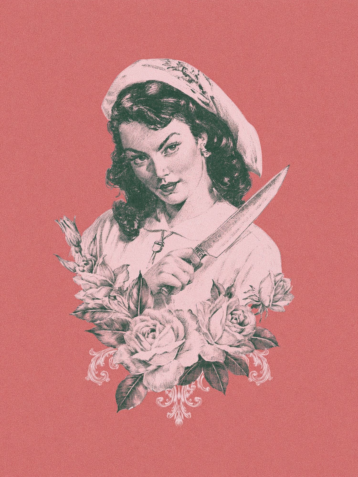 Vintage Woman with Knife Print. poster — fine-art art