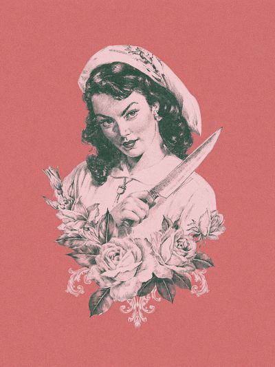Vintage Woman with Knife Print. poster print