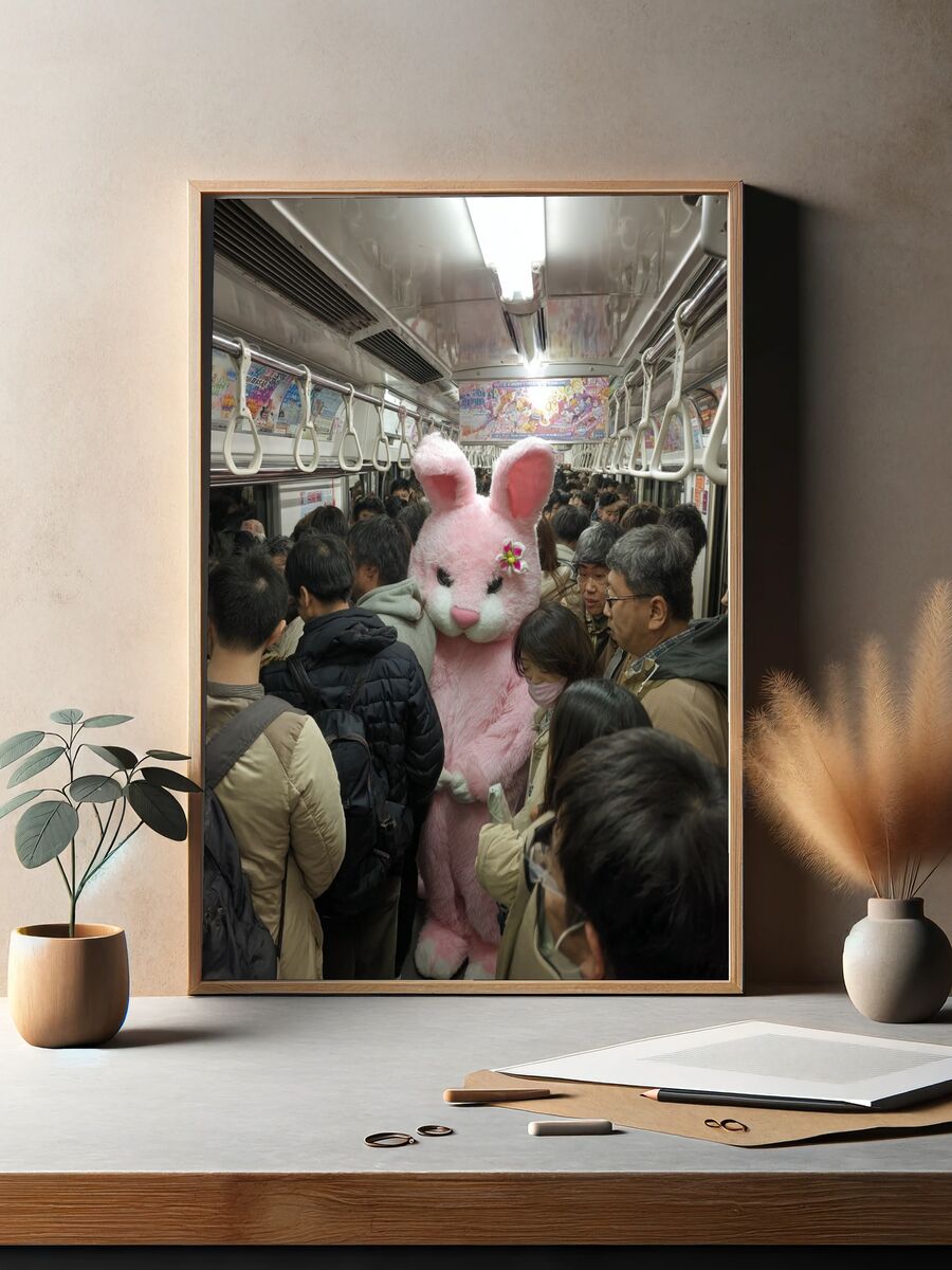 Pink Bunny in Subway — Funny Print. — room view 2