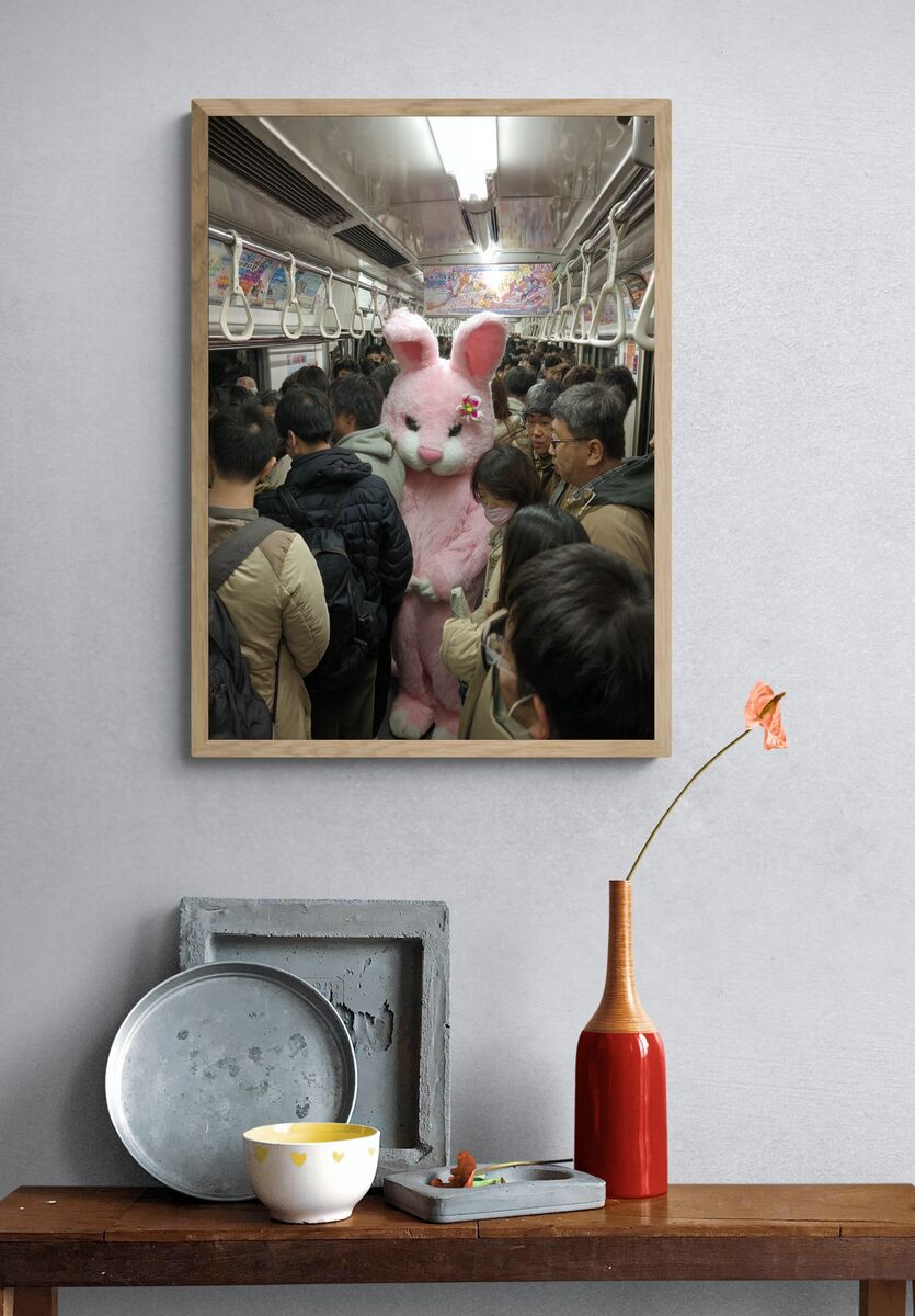 Pink Bunny in Subway — Funny Print. — room view 3