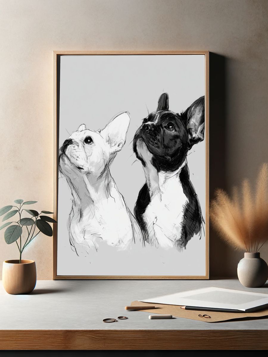 French Bulldogs Sketch Poster. — room view 2