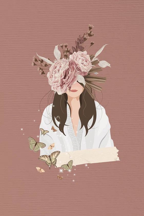 Floral Woman with Butterflies — Illustration Print. poster detail