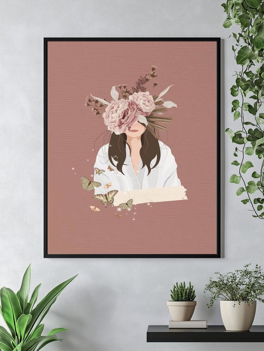 Floral Woman with Butterflies — Illustration Print. — room view 4