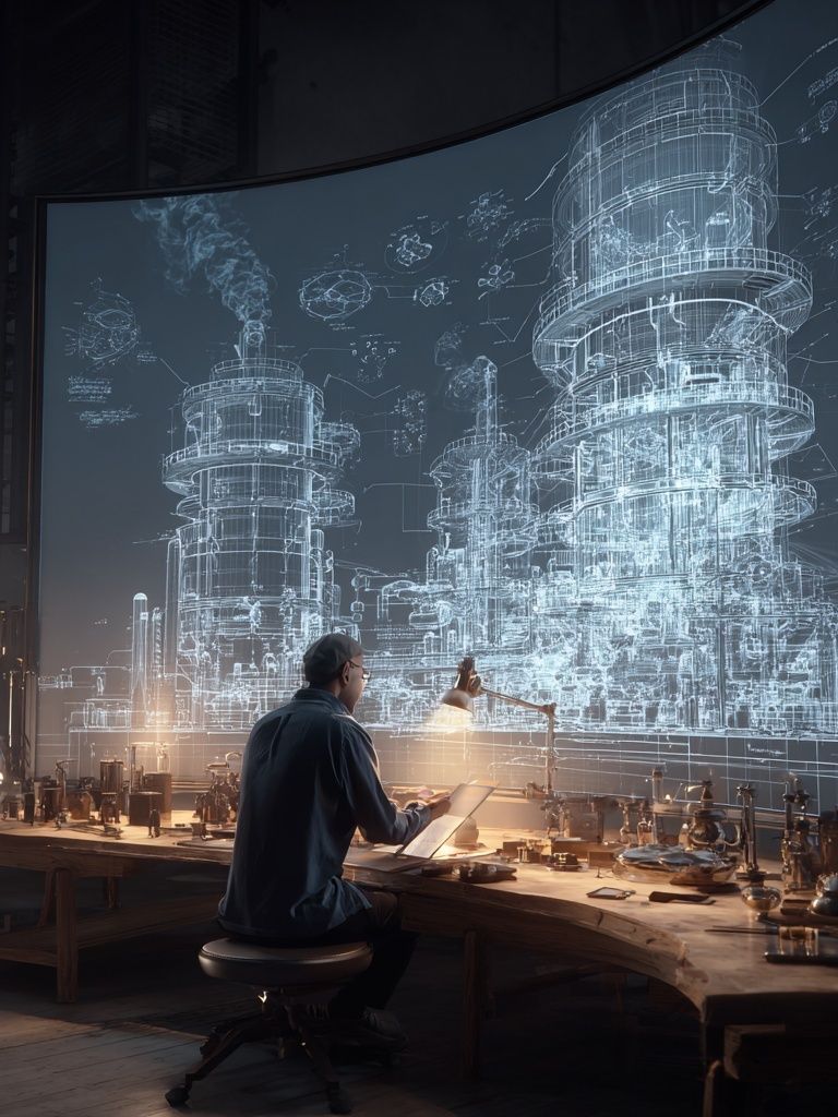 Futuristic Blueprint Workshop Poster. poster — illustration art