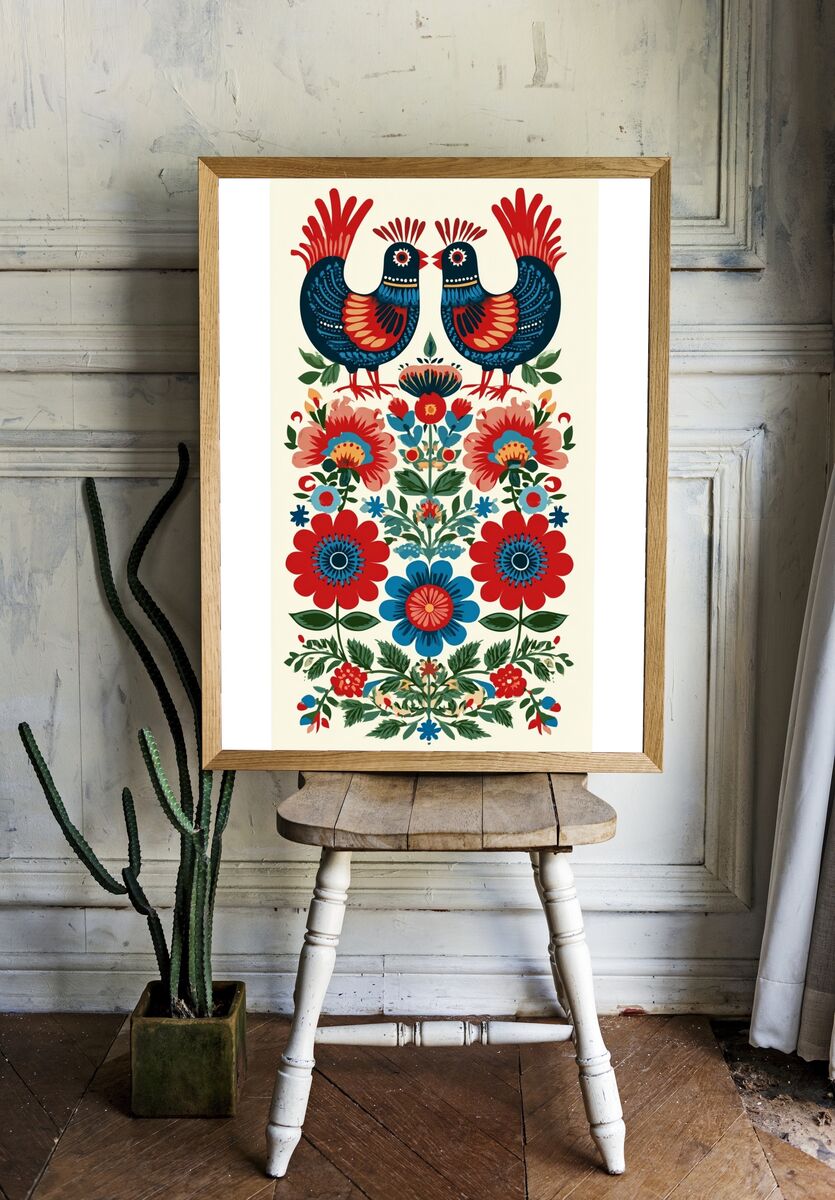 Floral Birds — Bohemian Print room preview
