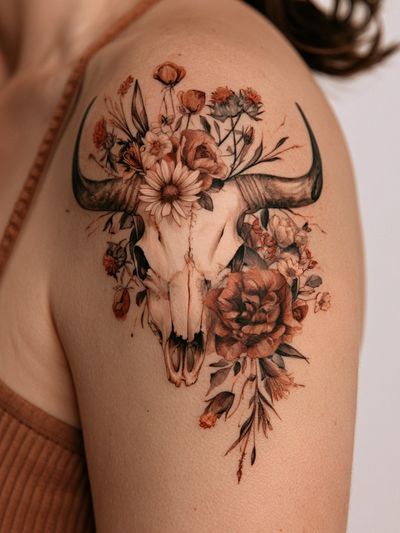 Floral Bull Skull Photography Poster.