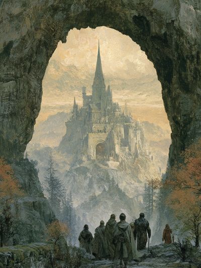 Fantasy Castle Cave Illustration Poster.