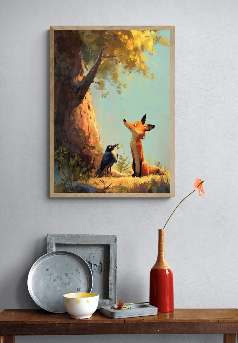 Fox and Crow — Illustration Print. — room view 3
