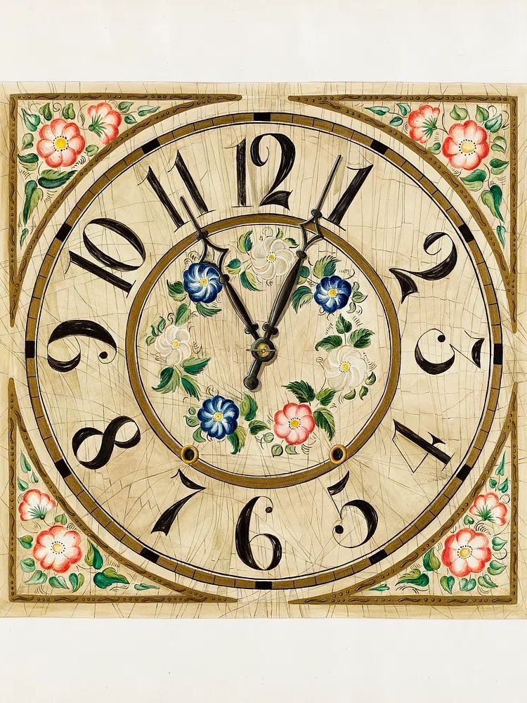 Floral Clock Design Poster. poster — vintage art