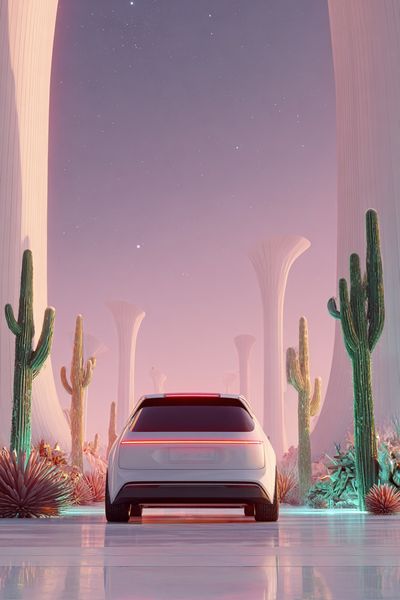 Futuristic Car in Desert Landscape Poster. poster print