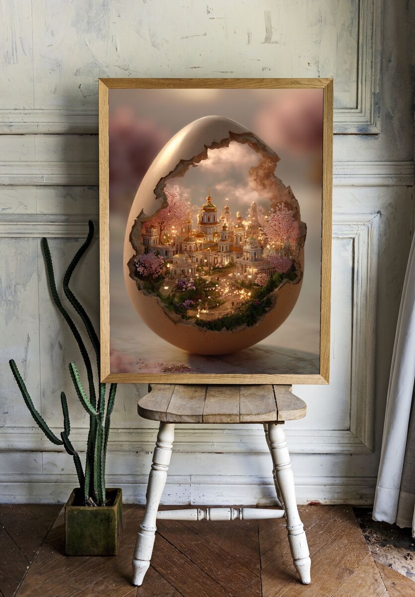 Fantasy City Inside Egg — Illustration Print room preview