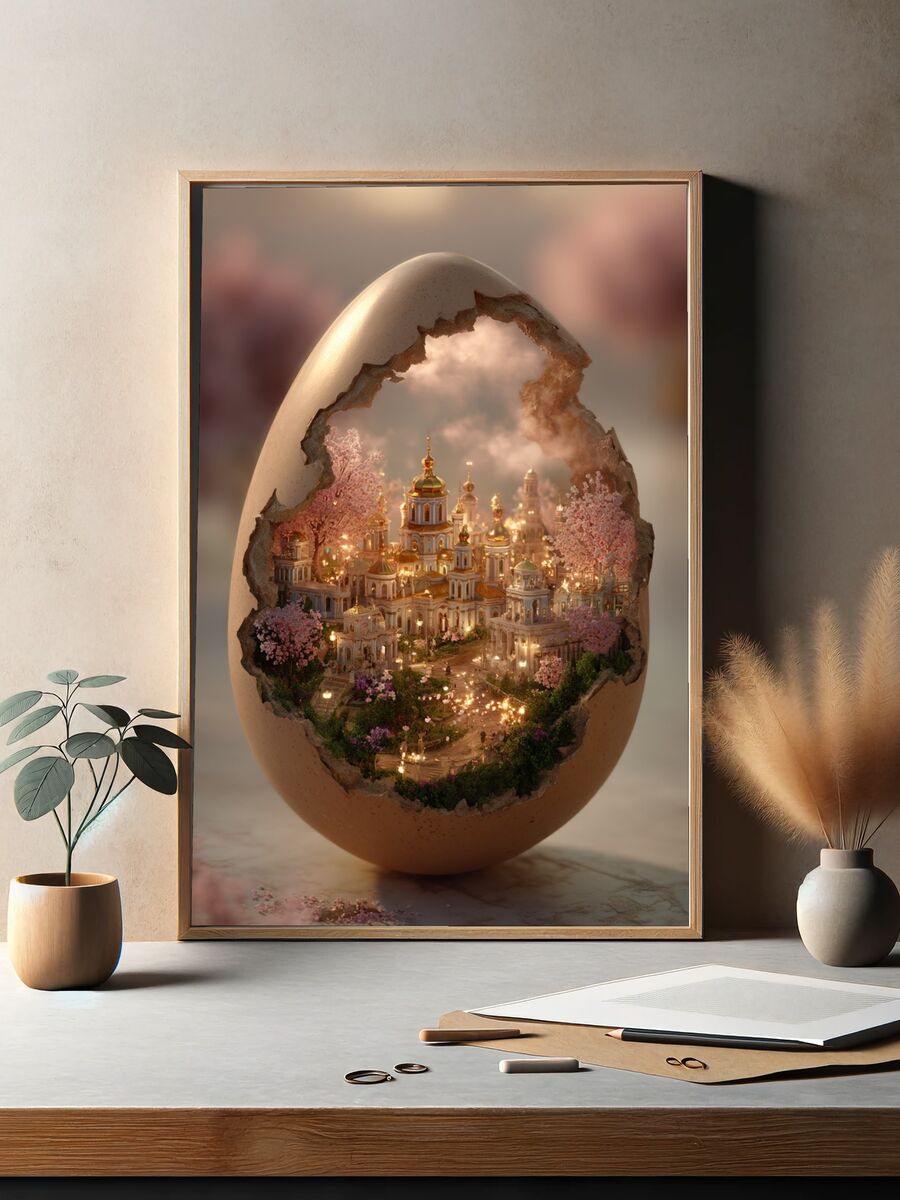 Fantasy City Inside Egg — Illustration Print. — room view 2