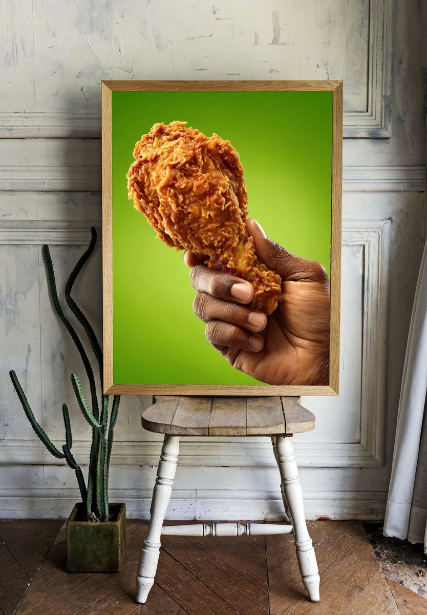 Fried Chicken Handheld Photography Poster. — room view 1