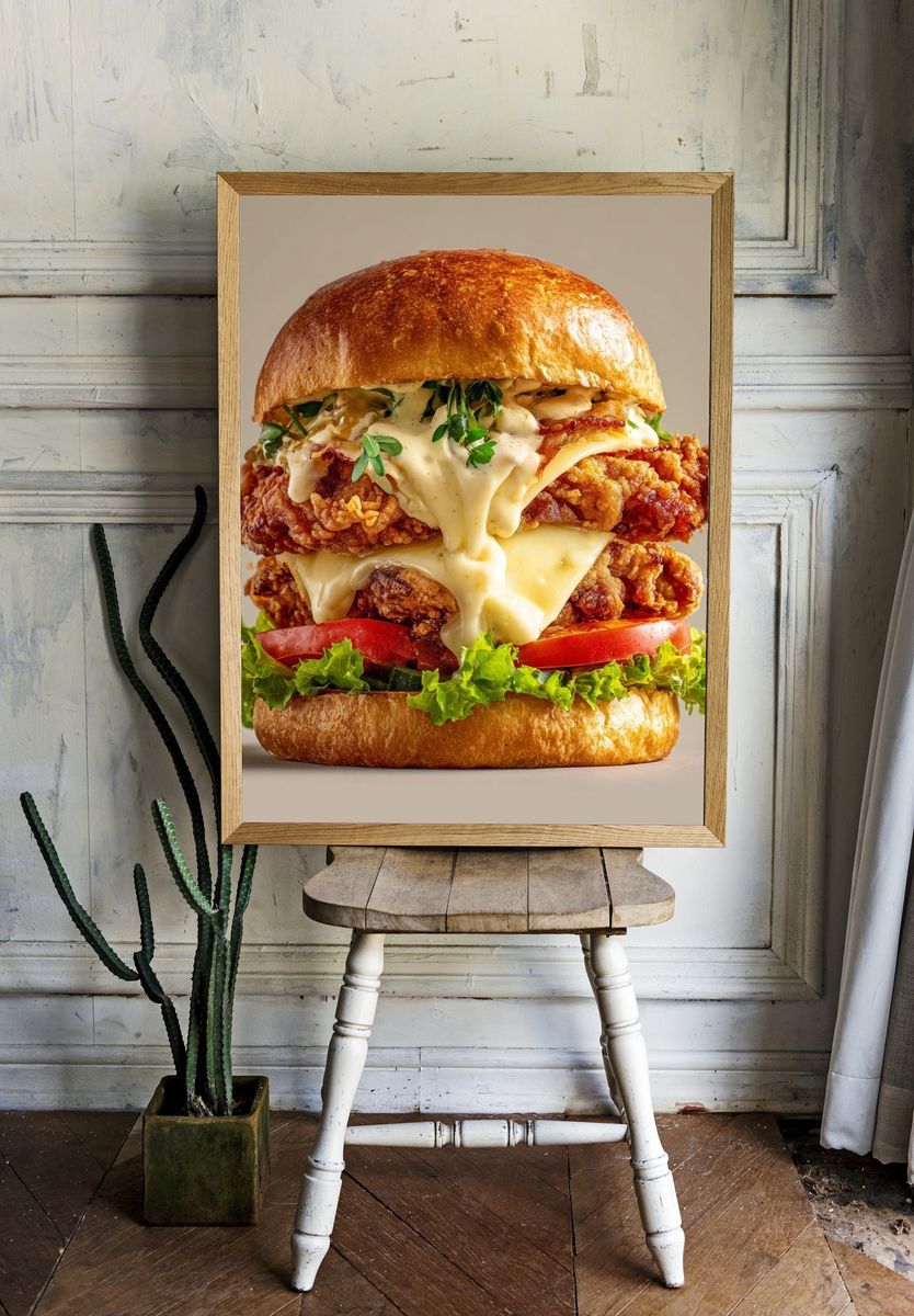 Gourmet Fried Chicken Burger Poster. room preview