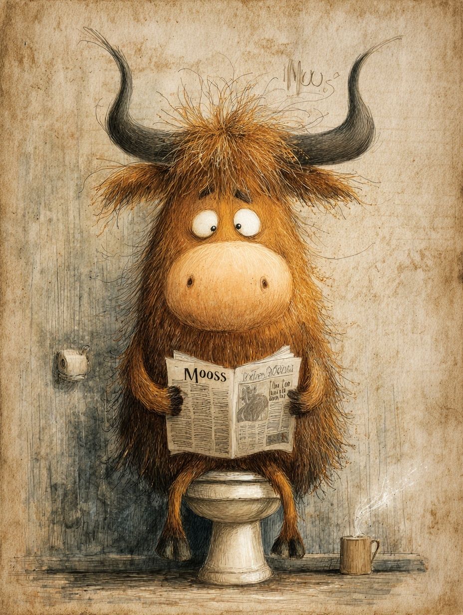 Funny Cow Reading Newspaper — Illustration Print. poster detail