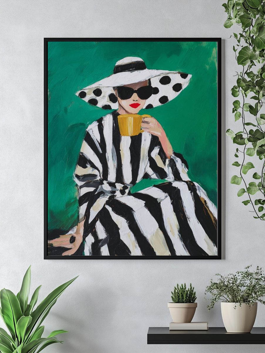 Chic Woman with Coffee — Fashion Print. — room view 4