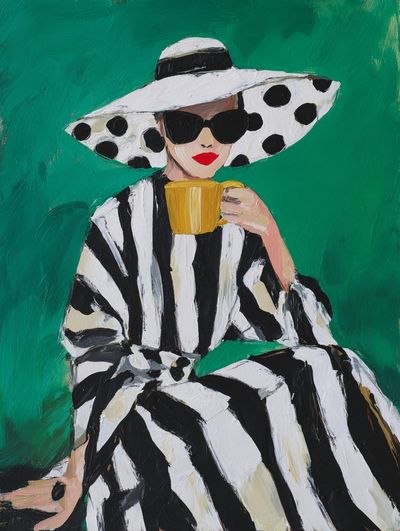 Chic Woman with Coffee — Fashion Print.